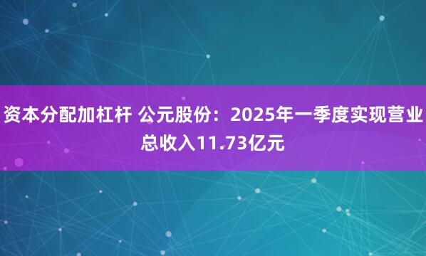 资本分配加杠杆 公元股份：2025年一季度实现营业总收入11.73亿元
